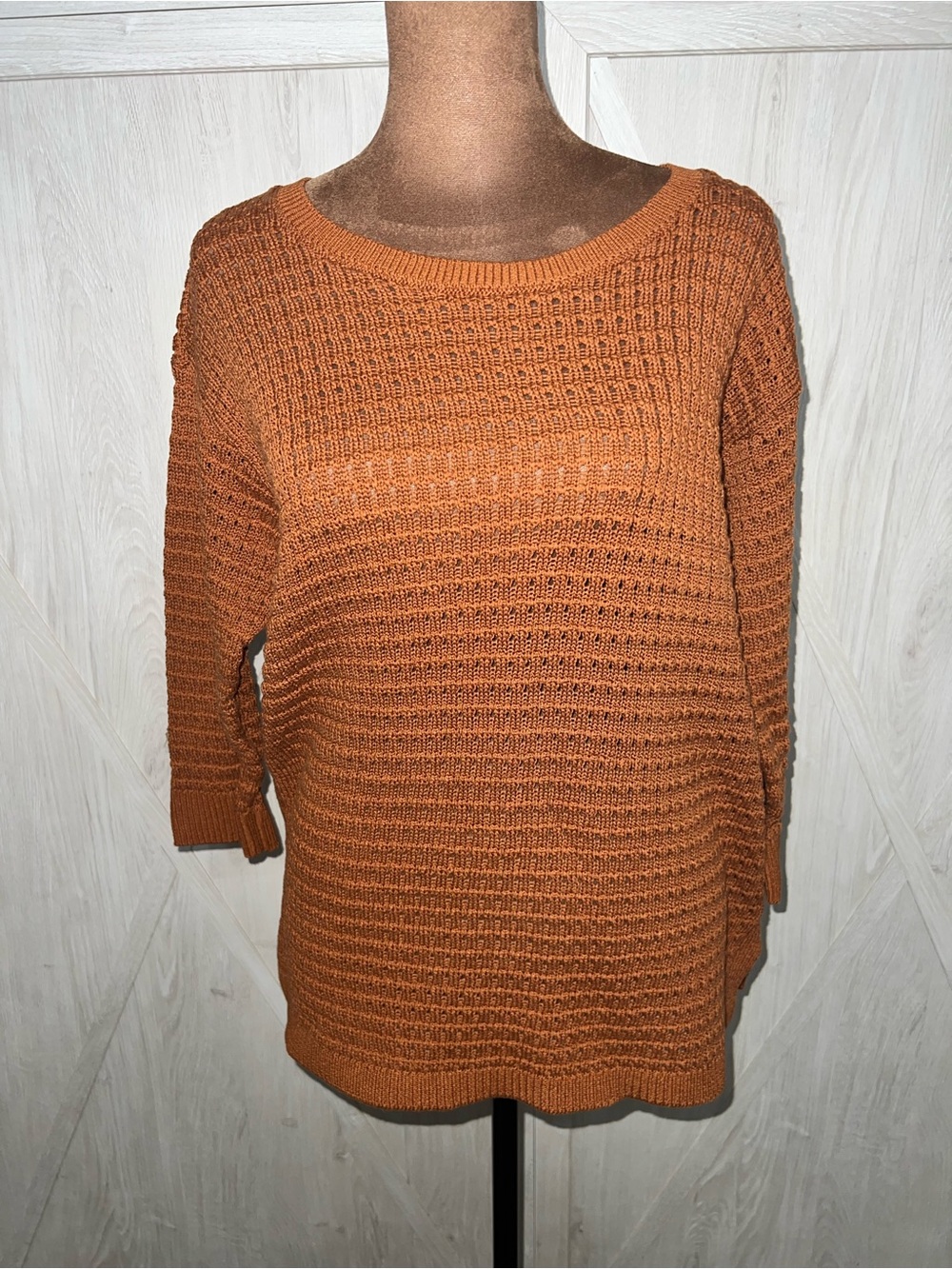 Talbots Rust Orange Textured Open Knit Sweater Top L Coastal Boho Fall Aesthetic